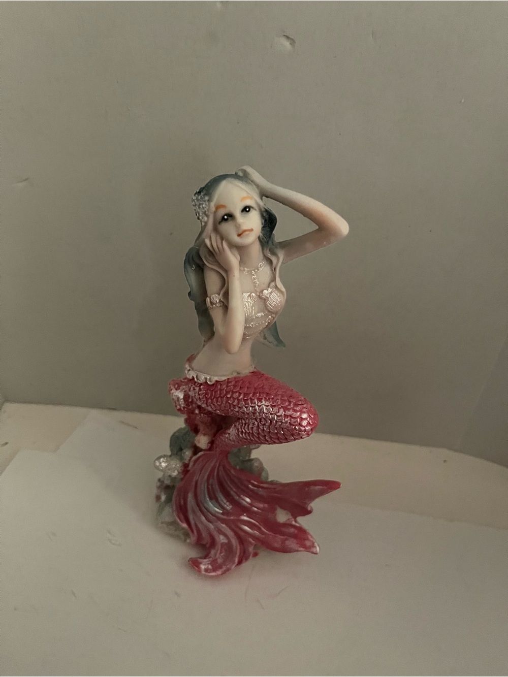 Pink Mermaid Figurine Home Accent - Decorative Mermaid Statue 8 Inches
